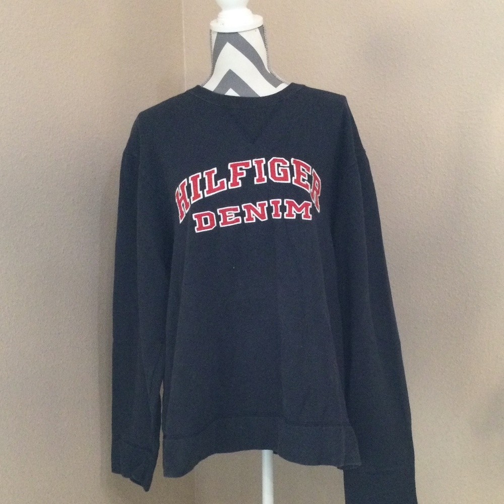 Tommy Hilfiger Navy Blue Red Logo Sweatshirt - Size Large -  Great Condition